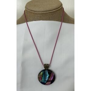 Handmade Glass Pendant On 19” Cord Necklace. Signed CWF 74